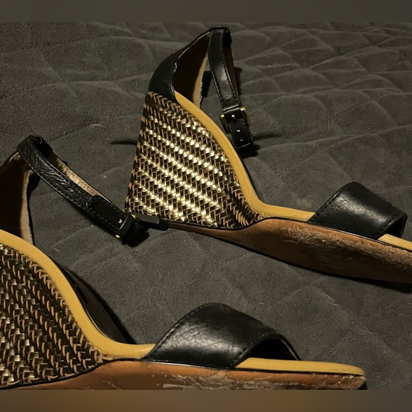 Ladies black and gold Coach wedge heels with strap. US size 10. - Picture 5 of 6